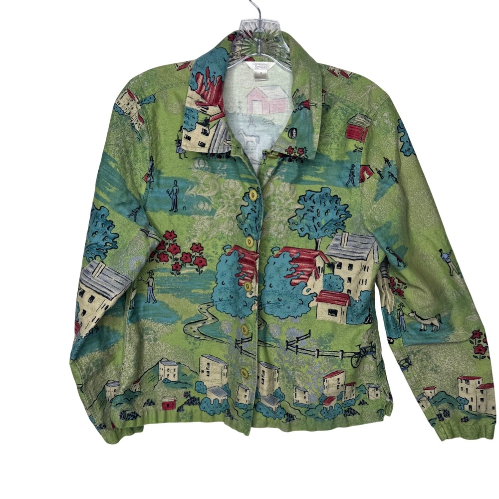 Christopher & Banks Womens Green Scenic‎ Landscape Cotton Button Jacket Size M